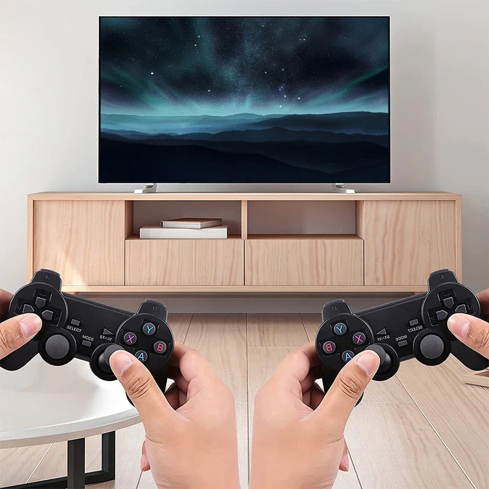 58000 Games Handheld Console – 256GB 4K TV Wireless Gamepad, black controllers in living room on Tampa Home & Garden Store