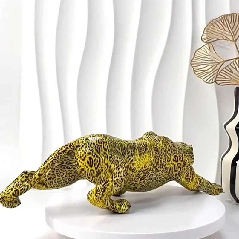 Cheetah statue resin decor yellow with black spots Perfecsy tabletop figurine on Tampa Home & Garden Store