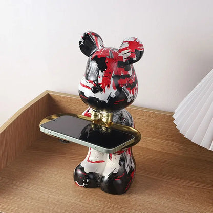 Perfecsy graffiti abstract resin standing bear phone holder with gold tray desk decor on Tampa Home & Garden Store