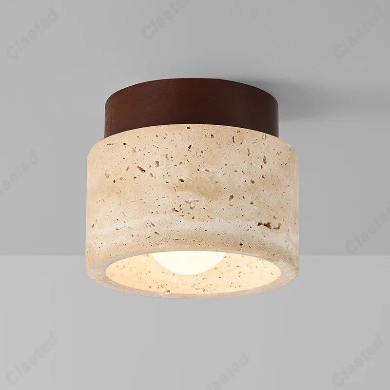 Perfecsy New European LED cave ceiling lamp cream speckled stone cylinder with brown canopy on Tampa Home & Garden Store