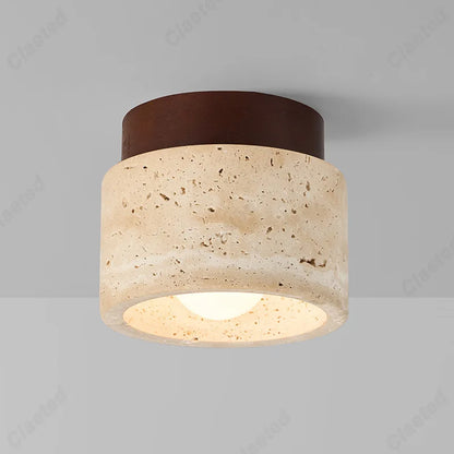 Perfecsy New European LED cave ceiling lamp cream speckled stone cylinder with brown canopy on Tampa Home & Garden Store