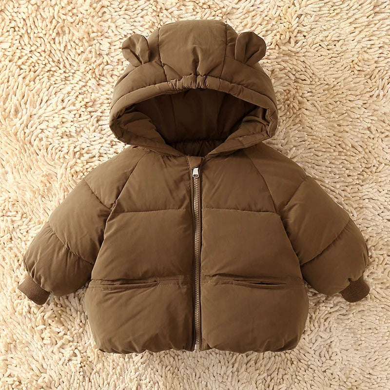 Kids brown puffer down jacket with bear-ear hood, zip front, two pockets UpTrend Deals on Tampa Home & Garden Store