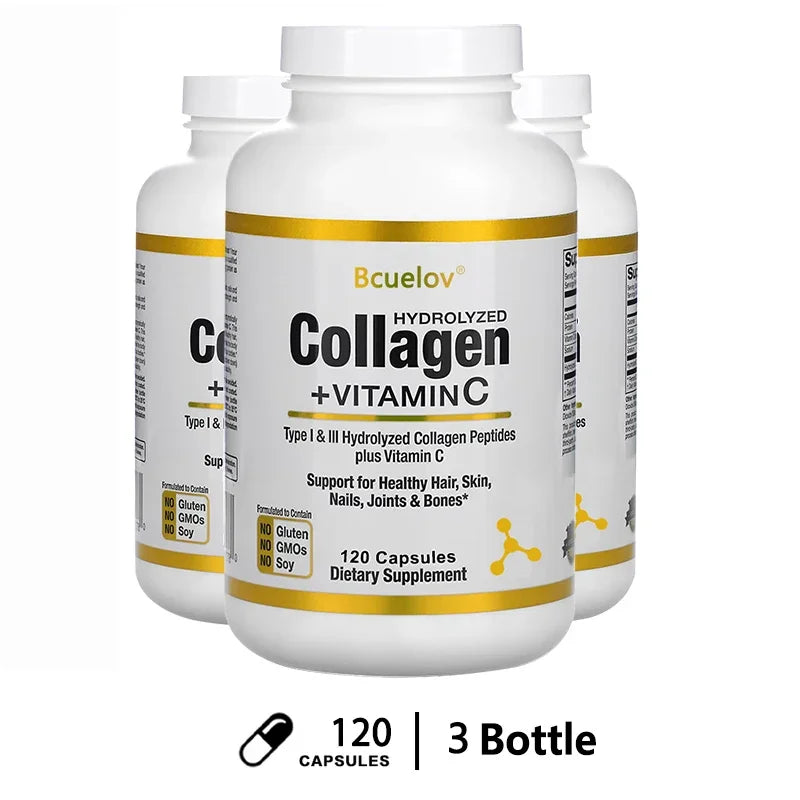 Hydrolyzed collagen peptides with Vitamin C by Silcy Skin, gold-label bottle 120 capsules 3-pack on Tampa Home & Garden Store
