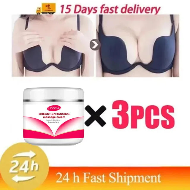 Silcy Skin breast-enlargement cream jar with pink label, 3pcs promo and before/after chest images on Tampa Home & Garden Store
