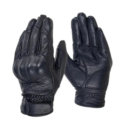 Vintage leather motorcycle gloves pair in black with touchscreen compatibility on Tampa Home & Garden Store