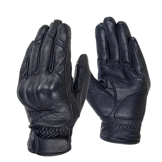 Vintage leather motorcycle gloves pair in black with touchscreen compatibility on Tampa Home & Garden Store