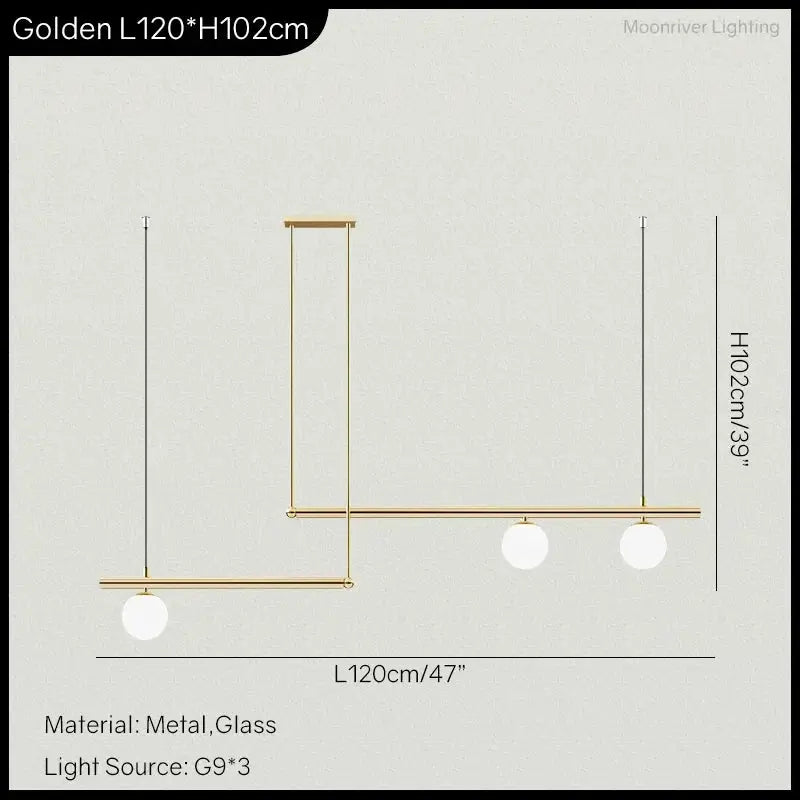 DecorBites Linear Minimalist Chandelier Pendant Light with metal bar and three G9 bulbs on Tampa Home & Garden Store