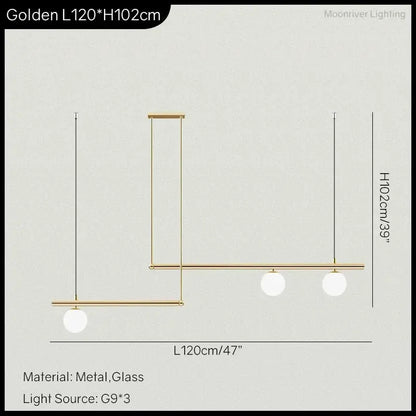 DecorBites Linear Minimalist Chandelier Pendant Light with metal bar and three G9 bulbs on Tampa Home & Garden Store