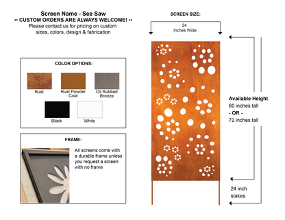 Outdoor metal privacy wall panel rust with white holes, Rustica Ornamentals heavy-duty steel on Tampa Home & Garden Store