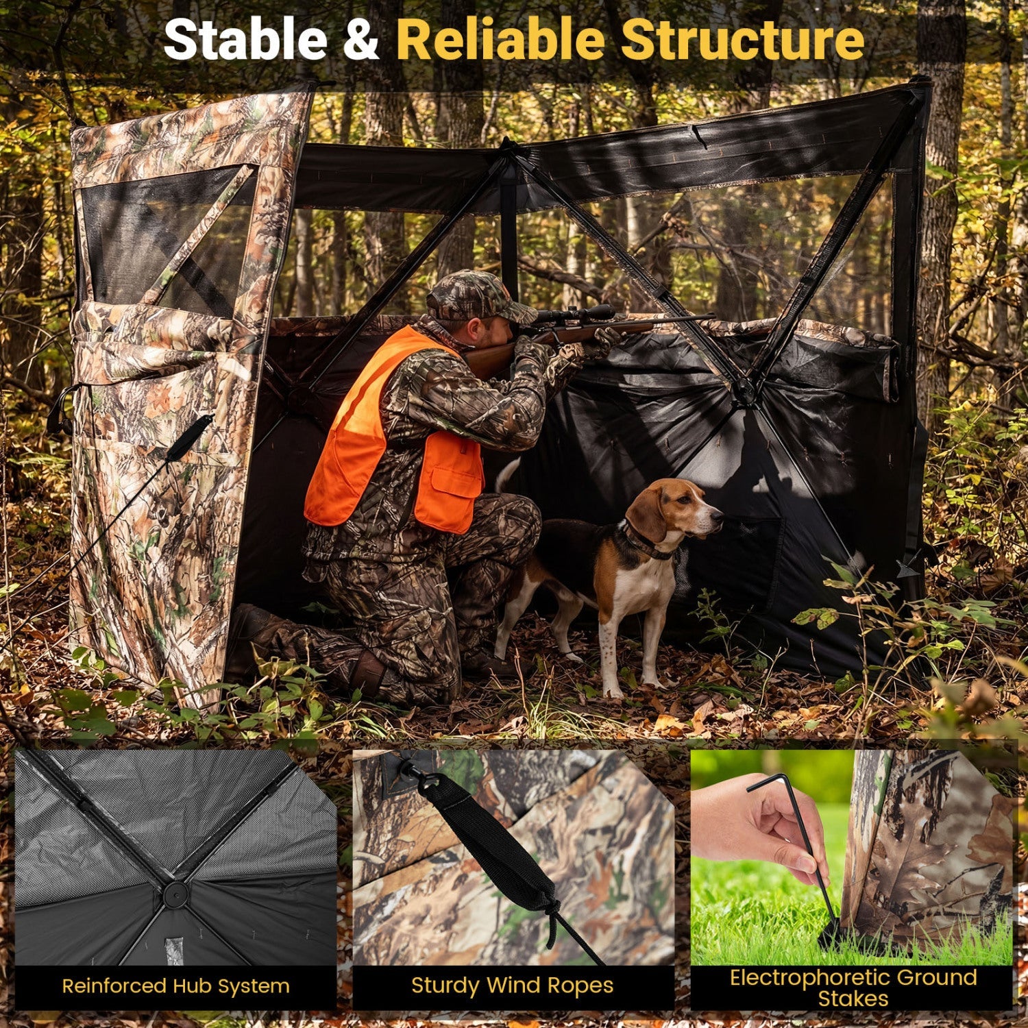 See-Through Waterflow Hunting Blind Panel with Dog Door, camo pop-up shelter for 1–3 people on Tampa Home & Garden Store