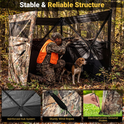 See-Through Waterflow Hunting Blind Panel with Dog Door, camo pop-up shelter for 1–3 people on Tampa Home & Garden Store