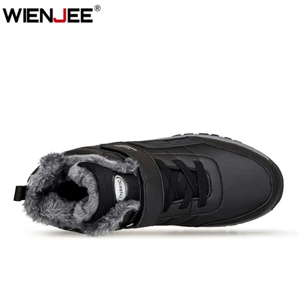 Mens waterproof winter snow boots by UpTrend Deals, black outer with plush gray faux fur lining on Tampa Home & Garden Store