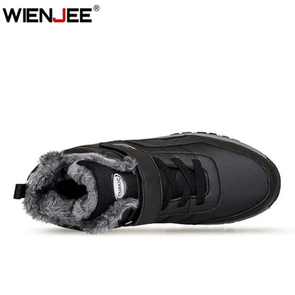 Mens waterproof winter snow boots by UpTrend Deals, black outer with plush gray faux fur lining on Tampa Home & Garden Store