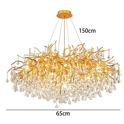 DecorBites LED Pendant Chandelier gold leaf with crystal droplets, 65cm wide, 150cm high on Tampa Home & Garden Store