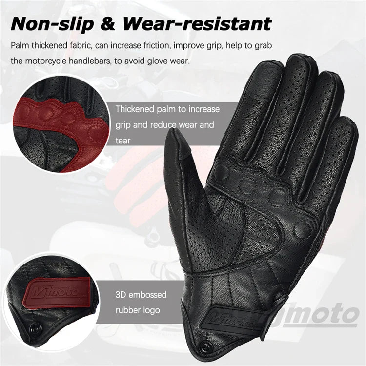 Leather Gloves Retro Biker by BikerZoneZ, black motorcycle gloves with perforated back on Tampa Home & Garden Store