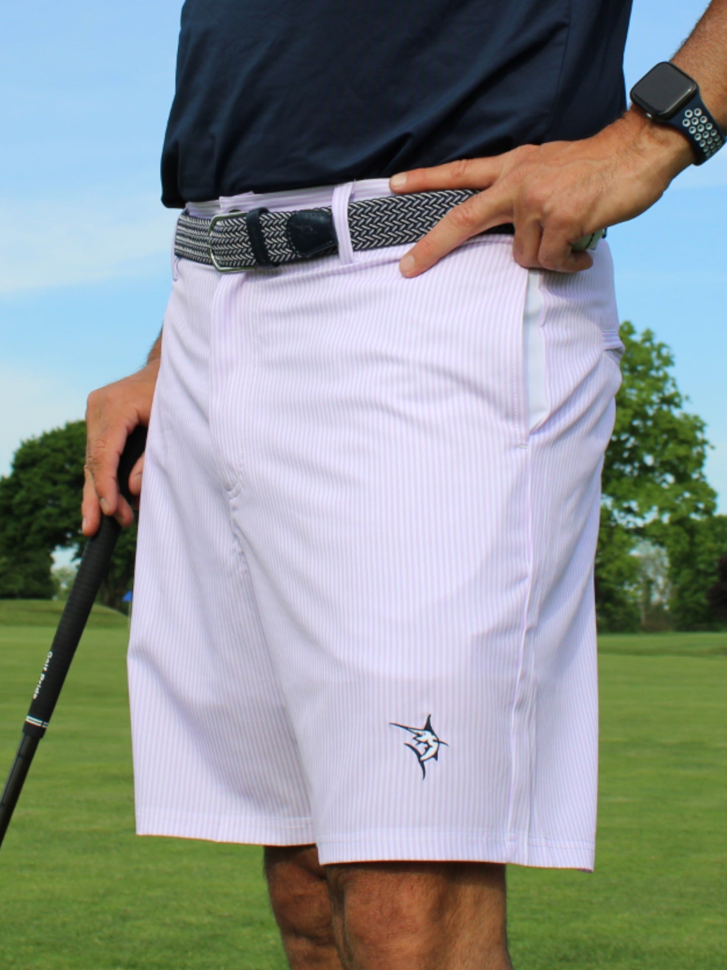 Freeport Short Effortless Performance by White Water Life, light pink pinstriped shorts on Tampa Home & Garden Store