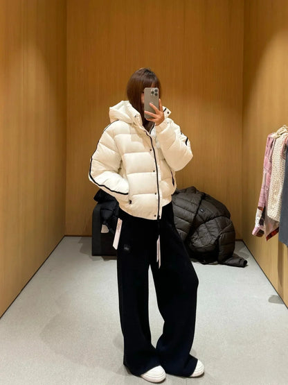 White Thick Warm Hooded Winter Jacket for Women