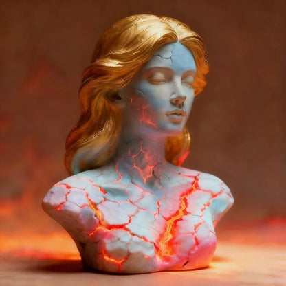 Blazing Maiden Figurine Perfecsy cracked blue skin with red flame gothic anime bust decor on Tampa Home & Garden Store