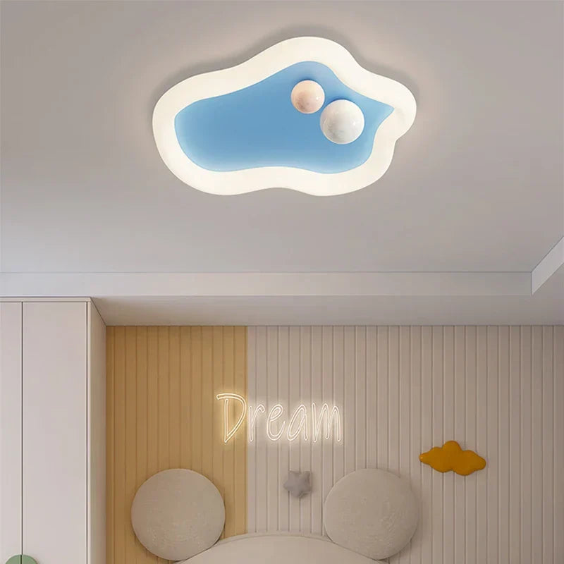 DecorBites Kids Room Cloud Ceiling Light, blue inner panel with white rim & dual bulbs on Tampa Home & Garden Store