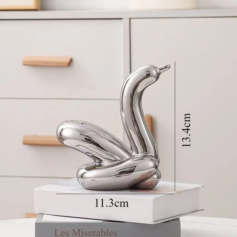 Perfecsy silver balloon-swan ceramic sculpture, 13.4 cm tall, decorative desk statue on Tampa Home & Garden Store