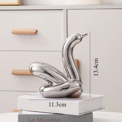 Perfecsy silver balloon-swan ceramic sculpture, 13.4 cm tall, decorative desk statue on Tampa Home & Garden Store