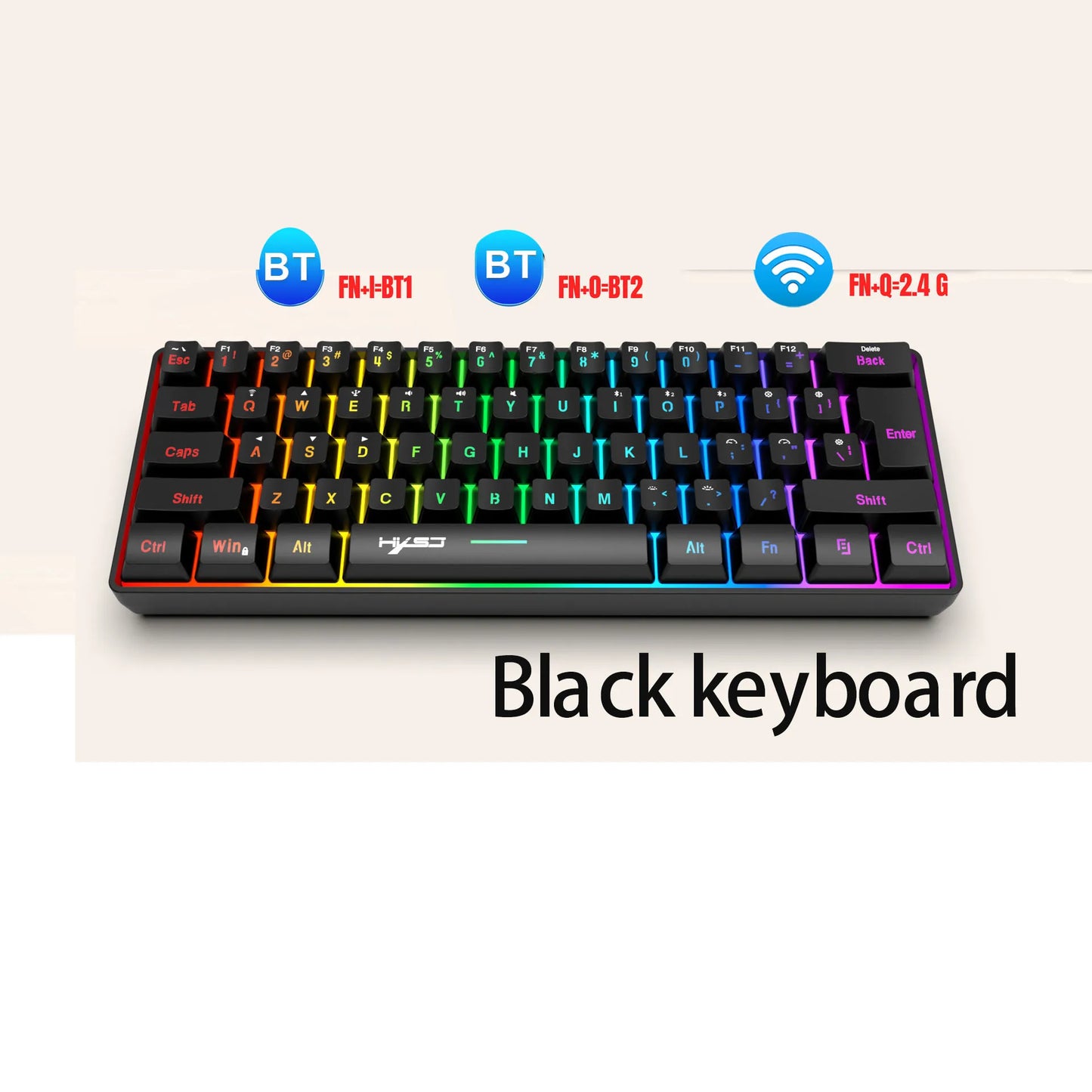 Wireless keyboard by FLIPSTYLEZLLC with RGB backlight, 60% compact design Black on Tampa Home & Garden Store
