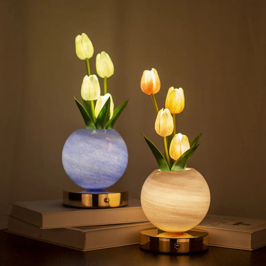Tuliora | LED Tulip Night Light with Planet Bouquet Bedroom Ambient Decor