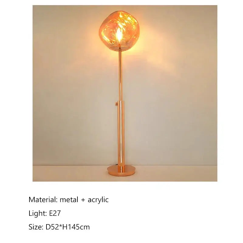 DecorBites LED Lava Floor Lamp copper finish with amber glass orb, metal+acrylic stand on Tampa Home & Garden Store