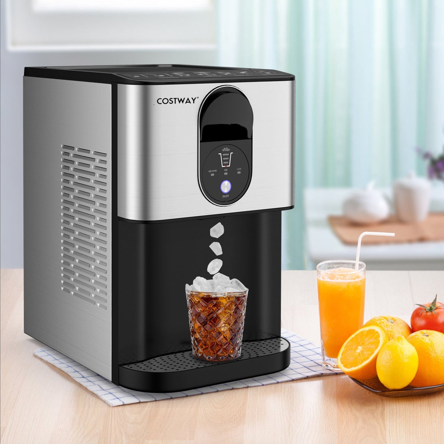 Máquina de hielo nugget de mostrador con dispensador automático, con cubitos de hielo suaves masticables - Plateada