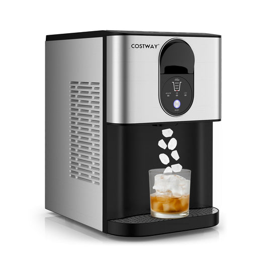 Self Dispensing Nugget Ice Maker Countertop with Soft Chewable Pellet Ice Cubes-Silver