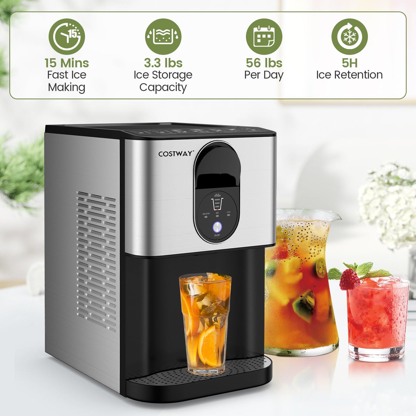 Máquina de hielo nugget de mostrador con dispensador automático, con cubitos de hielo suaves masticables - Plateada