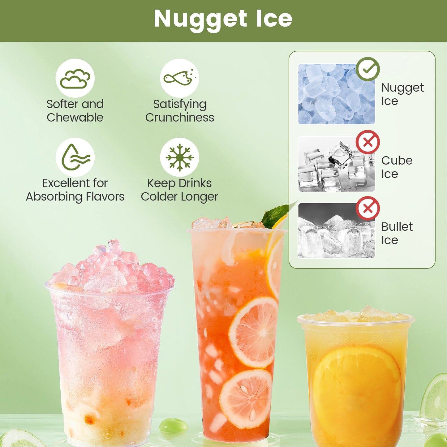 Máquina de hielo nugget de mostrador con dispensador automático, con cubitos de hielo suaves masticables - Plateada