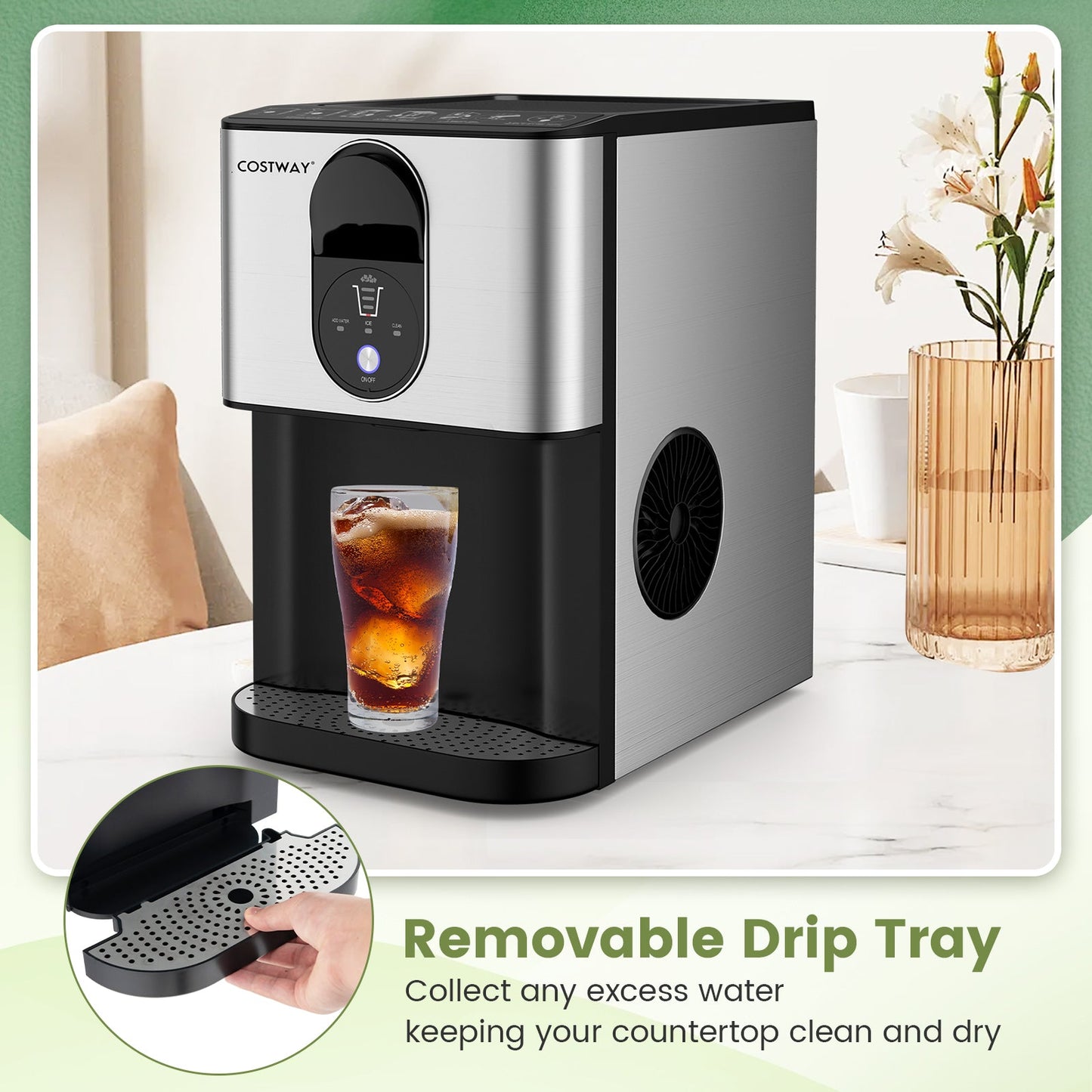 Máquina de hielo nugget de mostrador con dispensador automático, con cubitos de hielo suaves masticables - Plateada