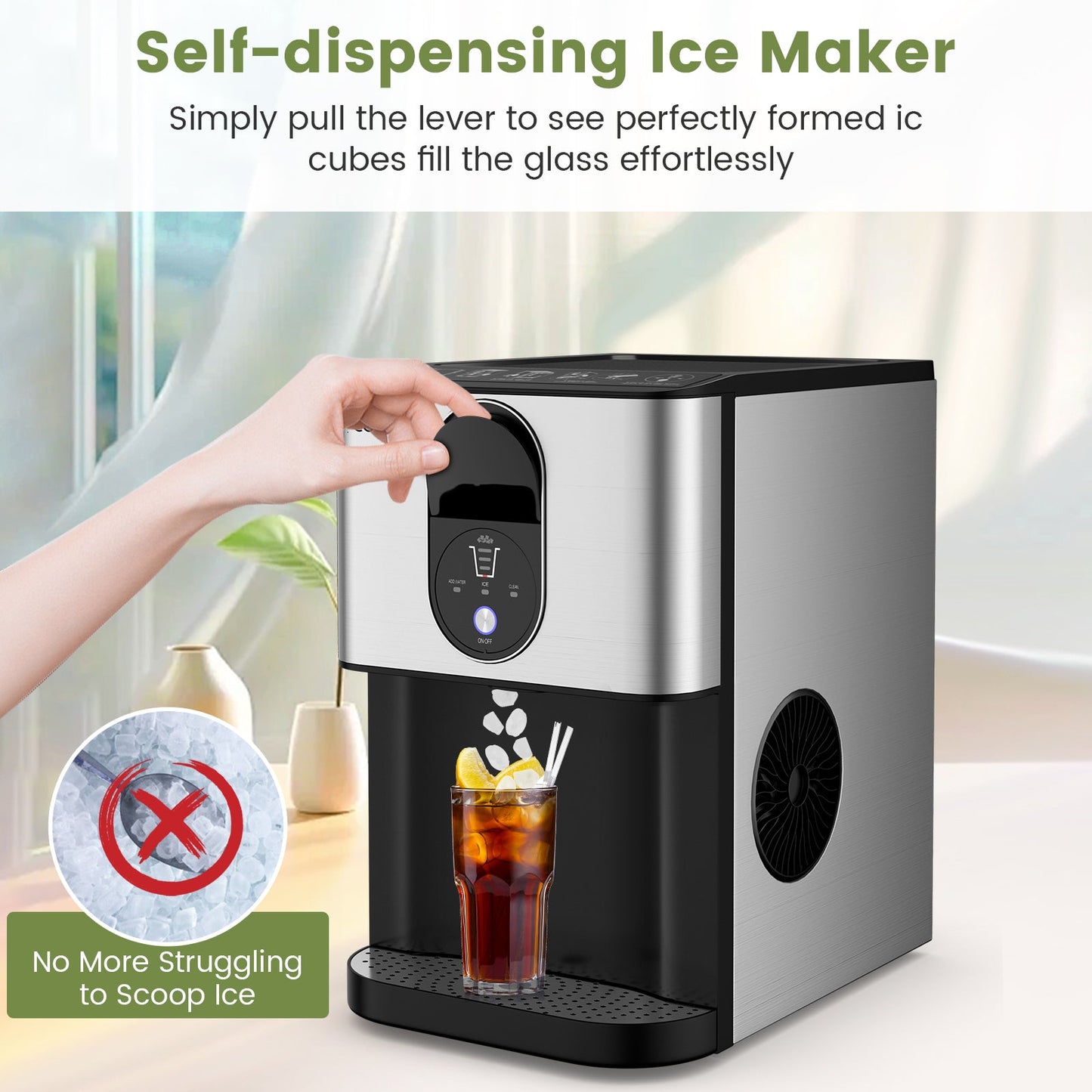 Máquina de hielo nugget de mostrador con dispensador automático, con cubitos de hielo suaves masticables - Plateada