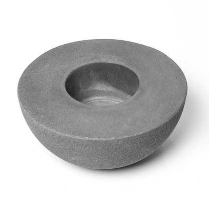 Concrete semi-round fire pit by City Bonfires, gray outdoor decor on Tampa Home & Garden Store