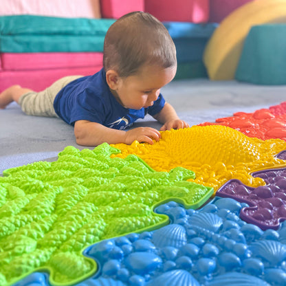 Large Sensory Playmat Set A colorful modular play mats for babies in green, yellow and blue on Tampa Home & Garden Store