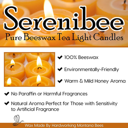 Serenibee 100% Pure Montana Beeswax Tealight Candles – Handmade, Unscented, Eco-Friendly with Reusable Steel Cup & Cotton Gift Bag (Set of 1 or More) - Tampa Home & Garden Store