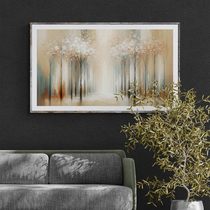 Canvas Print Serenity Bloom crafting canvas with soft beige ivory tones and delicate white blossoms framed in a distressed wood border on Tampa Home & Garden Store