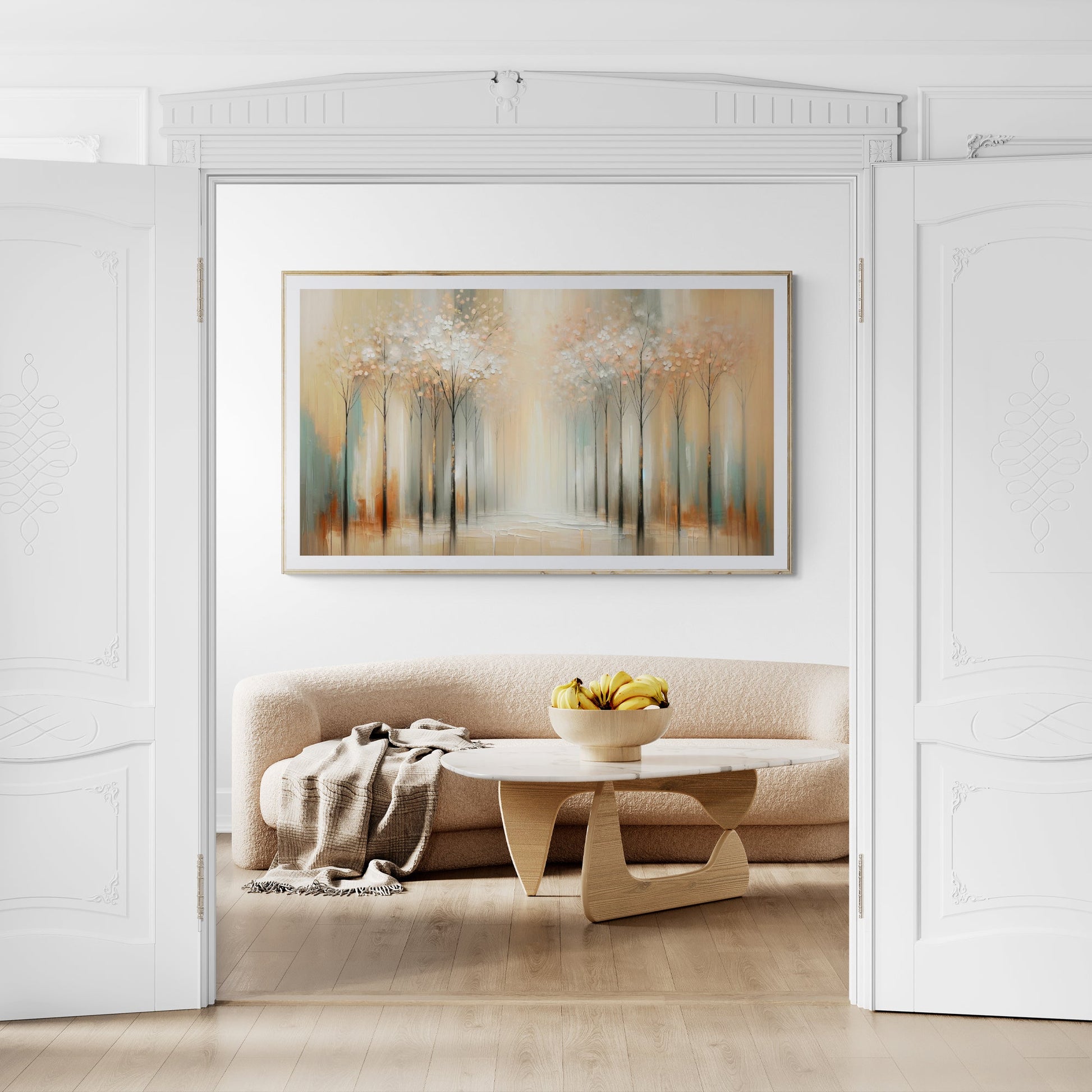 Canvas print Serenity Bloom by Tailored Canvases, gold frame forest floral scene on Tampa Home & Garden Store