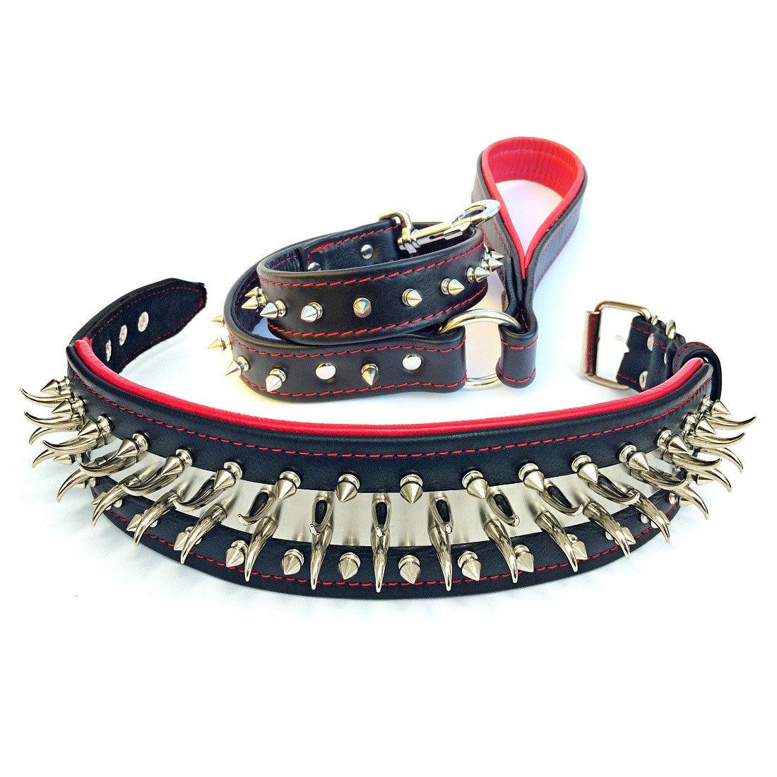 Set collar and leash. spikes & stainless steel, 2.8 inch wide. Made in Europe! - Tampa Home & Garden Store