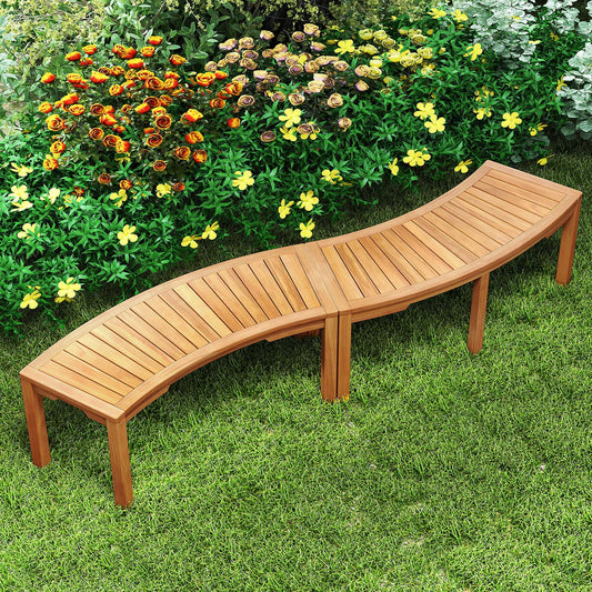 Set of 1 Outdoor Bench Acacia Wood Curved Garden Bench 2-Person - Tampa Home & Garden Store