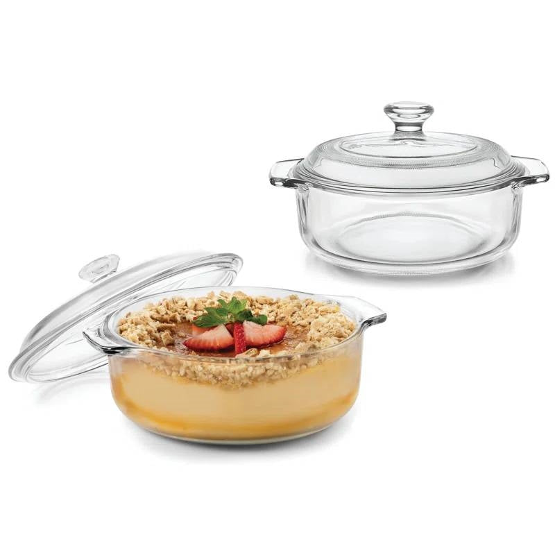 Set of 2 - 1-Quart Glass Dutch Oven Casserole Bakeware Baking Dishes with Lids - Tampa Home & Garden Store