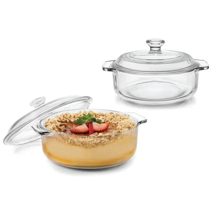 Set of 2 - 1-Quart Glass Dutch Oven Casserole Bakeware Baking Dishes with Lids - Tampa Home & Garden Store