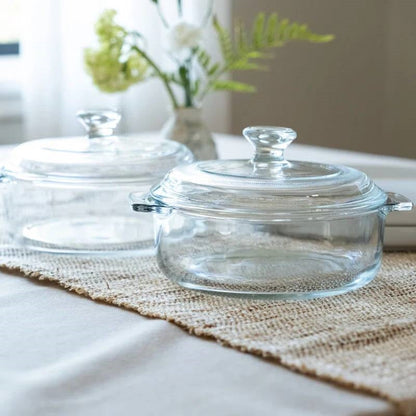 Set of 2 - 1-Quart Glass Dutch Oven Casserole Bakeware Baking Dishes with Lids - Tampa Home & Garden Store