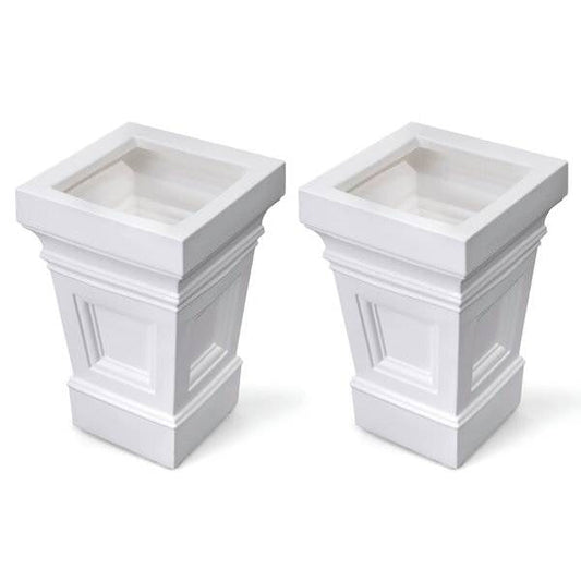 Set of 2 - 24 inch High Self Watering Planter Box in White Plastic Resin - Tampa Home & Garden Store