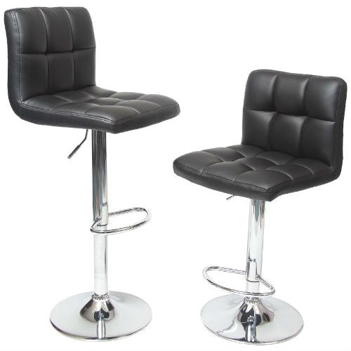 Set of 2 - Adjustable Height Bar Stool with Black Faux Leather Cushion Seat - Tampa Home & Garden Store