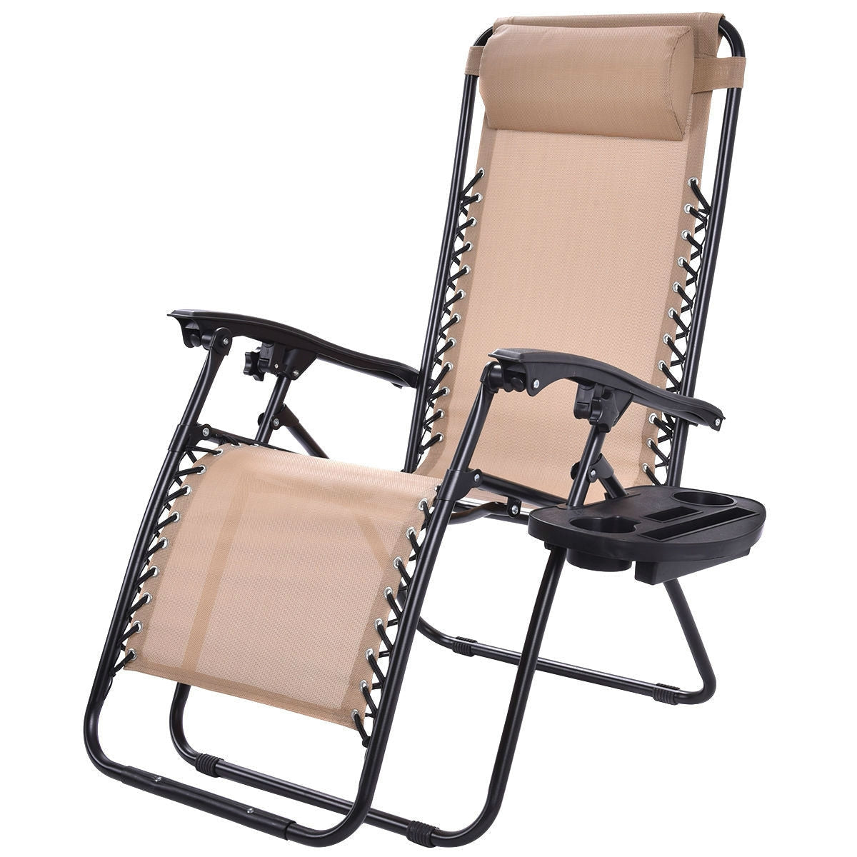 Set of 2 Beige Folding Outdoor Zero Gravity Lounge Chair Recliner - Tampa Home & Garden Store