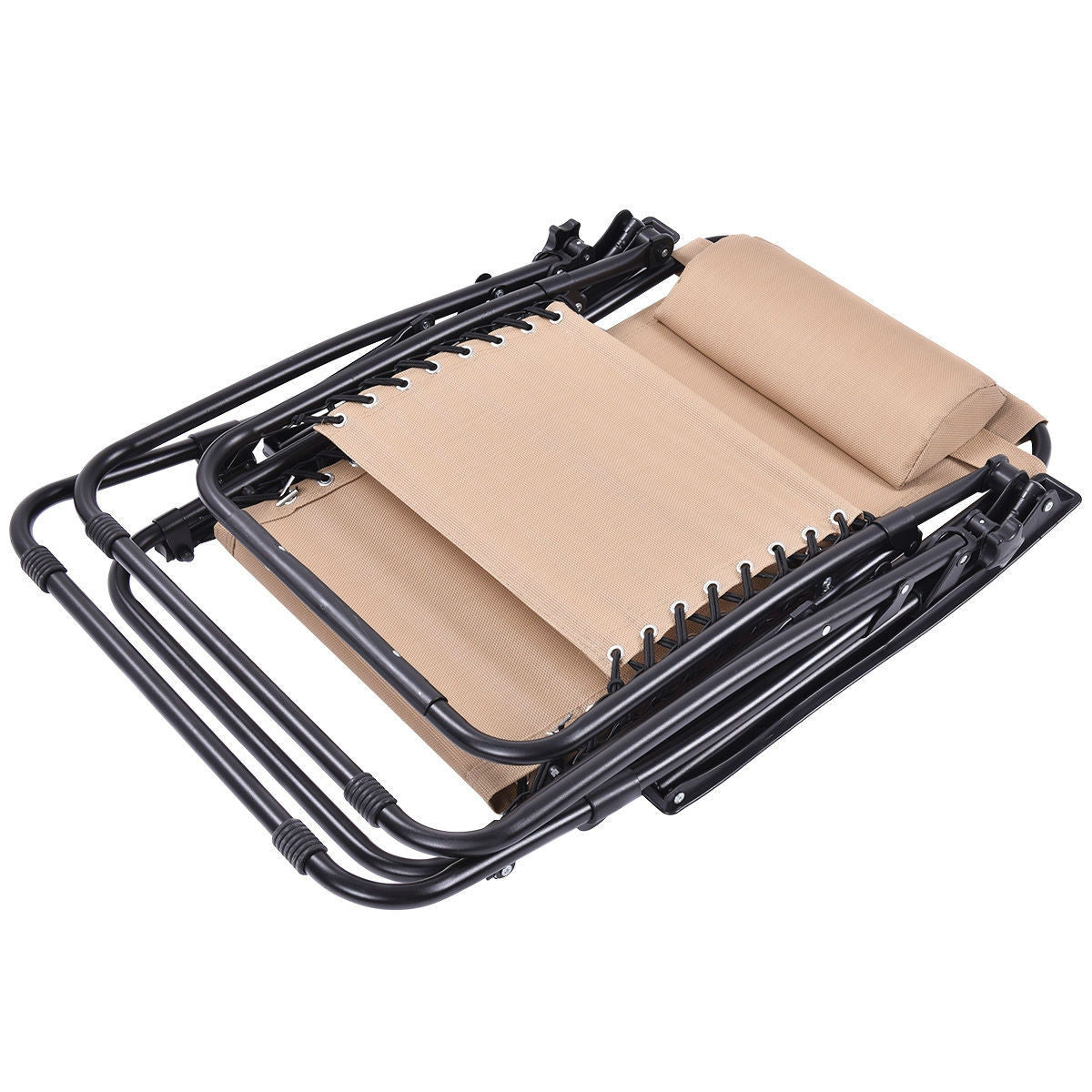Set of 2 Beige Folding Outdoor Zero Gravity Lounge Chair Recliner - Tampa Home & Garden Store
