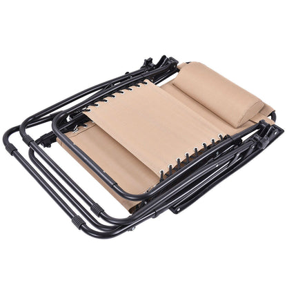 Set of 2 Beige Folding Outdoor Zero Gravity Lounge Chair Recliner - Tampa Home & Garden Store