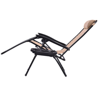 Set of 2 Beige Folding Outdoor Zero Gravity Lounge Chair Recliner - Tampa Home & Garden Store